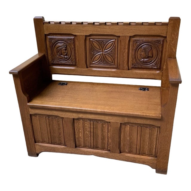 Antique Breton Bench and Shoe Cabinet, 1950 For Sale