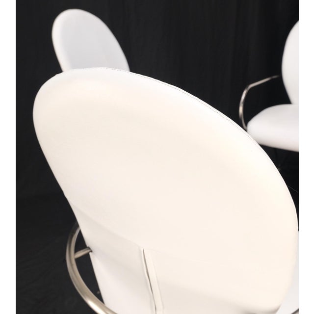 Set of 4 Mid-Century Modern dining chairs with arms DIA White Upholstery MINT! Bent Tube Bauhaus Frames.
