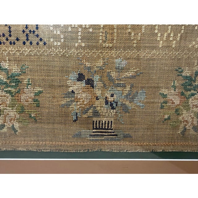 Early 19th Century Large Antique Early 19th Century Handmade Embroidered Needlepoint Sampler Art For Sale - Image 5 of 16