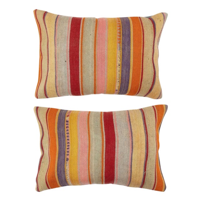 16"x24" SET OF 2 - Hand-Woven Kilim Cushion Covers. A pair of Lace Pillow Covers For Sale