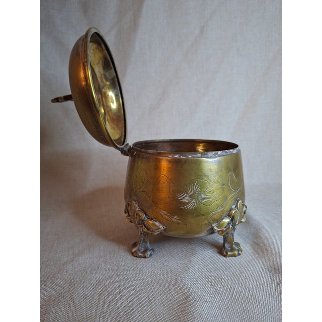 Brass Antique 19th Century Brass Etrog Box Engraved Sukkot Citron Footed Judaica For Sale - Image 8 of 18