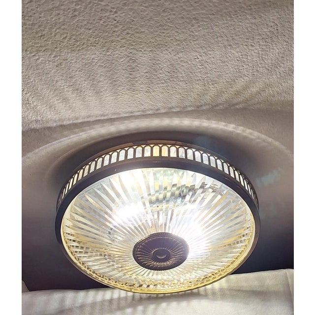 1970s Flat Vintage Wall and Ceiling Lamp with Cut Crystal Glass Shade in a Brass Frame, 1970s For Sale - Image 5 of 7