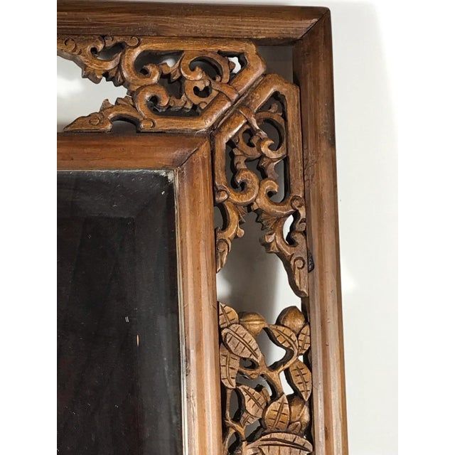 Small Late 20th Century Bevel Mirror in a Chinese Frame With Ornate Carving For Sale - Image 4 of 7