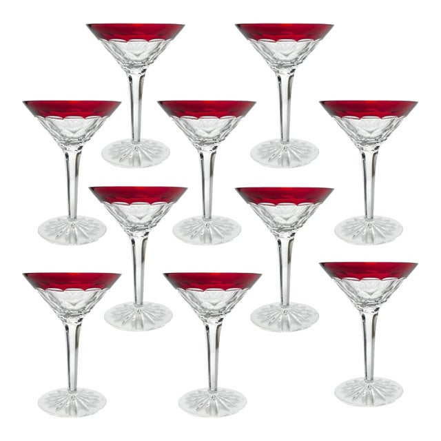 Waterford “Simply Red” Set of 10 Crystal Martini Glasses For Sale