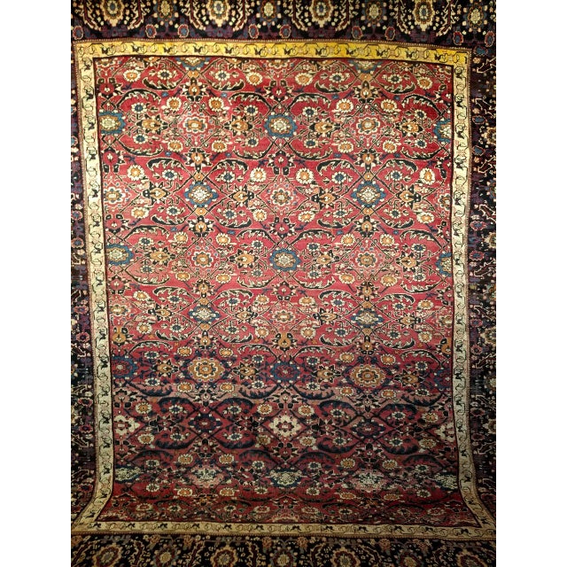 Antique Persian Mahal Sultanabad Rug, Hand-Knotted Wool, Geometric Pattern, 11x13, Red & Navy For Sale - Image 12 of 18