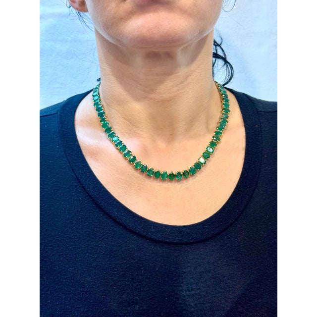 110 Ct Oval Natural Fone Oval Emerald Necklace, 14 K Gold 57.3 Gm , 18 " Long For Sale - Image 12 of 18