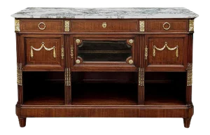 Antique French Louis XVI Mahogany Marble Top Buffet With Gilt Bronze Mounts