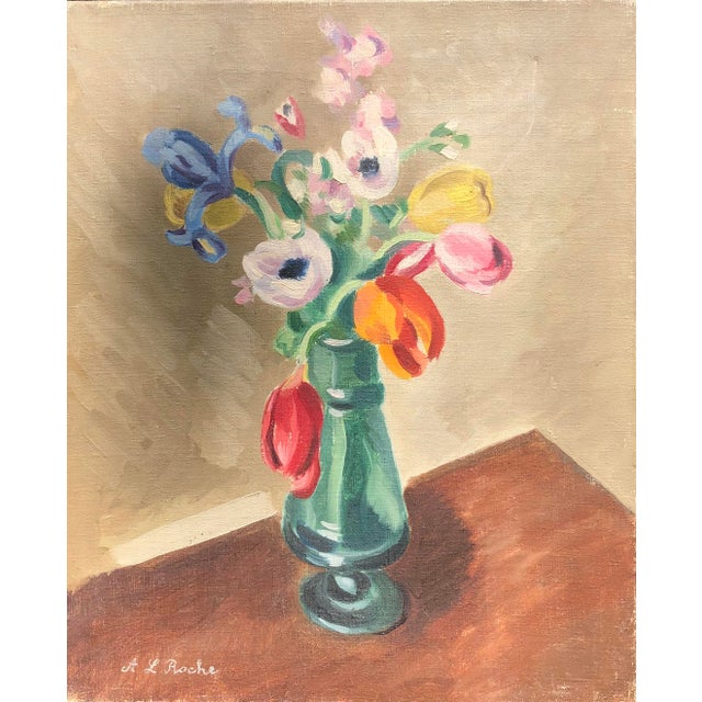 Alexis Louis Roche, Bouquet de fleurs, Oil on Canvas For Sale - Image 8 of 8
