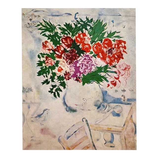 Marc Chagall Vintage 1958 First Edition Expressionist Lithograph Print " Flowers in Mourillon " 1926 For Sale