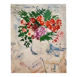 Marc Chagall Vintage 1958 First Edition Expressionist Lithograph Print " Flowers in Mourillon " 1926