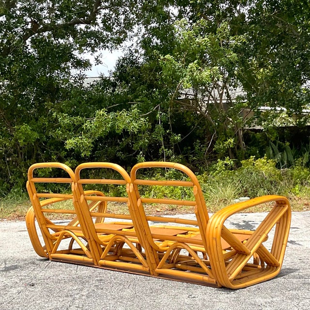 Vintage Coastal Four Strand Bent Rattan Sofa After Frankl For Sale - Image 9 of 12