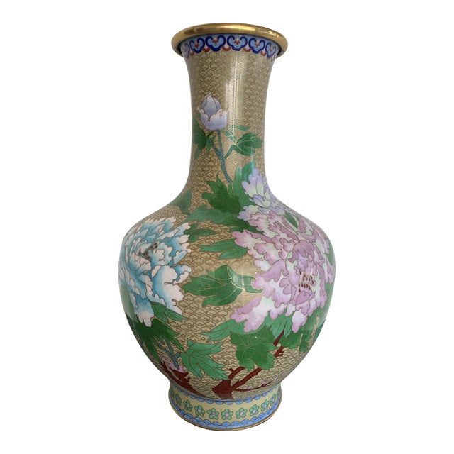 Mid 20th Century Large Cloisonné Butterfly & Flower Vase For Sale