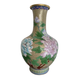Mid 20th Century Large Cloisonné Butterfly & Flower Vase