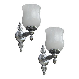 French Neoclassical Chrome Wall Light Sconces, 1970s, Set of 2 For Sale