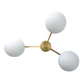 Trio Satin Brass Matte White Globe Flush Mount by Fabio LTD For Sale