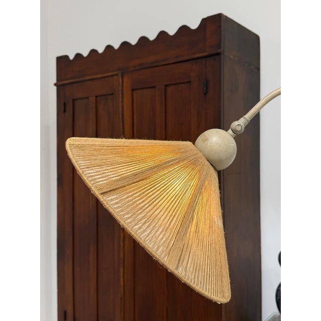 Sculptural Split Reed Cane Rattan Floor Lamp Woven Rope Shade Spherical Metal Feet For Sale - Image 17 of 17
