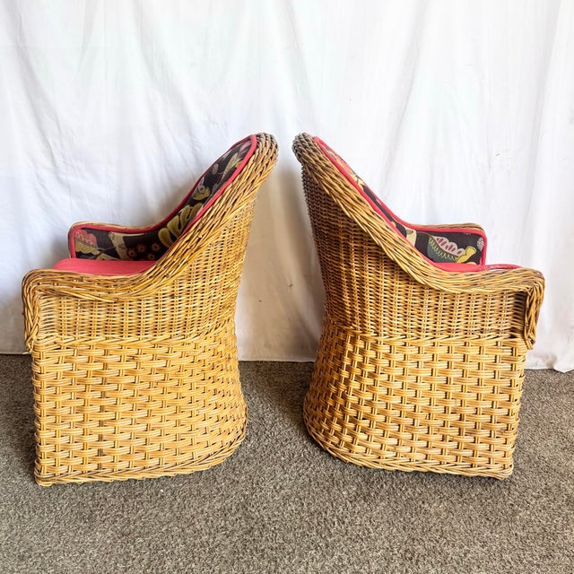 Vintage Boho Chic Wicker Lounge Chairs - A Pair For Sale - Image 4 of 9
