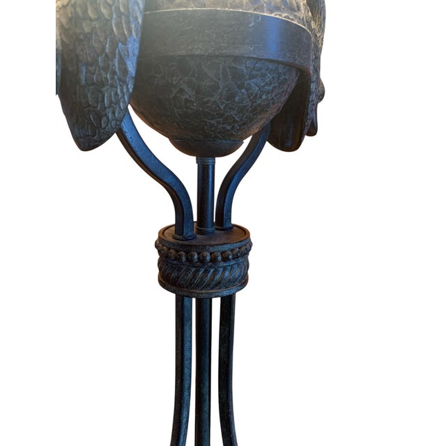 Antique Double Crane Bronze Table Lamp For Sale - Image 4 of 5