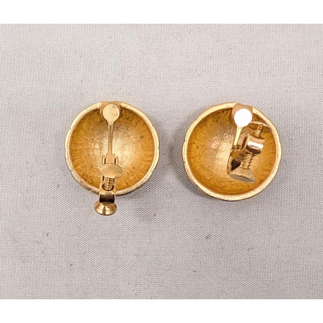 1960s Vintage 1960s Signed Napier Goldtone Round Domed Quilted Clip Earrings-2 Pieces For Sale - Image 5 of 7