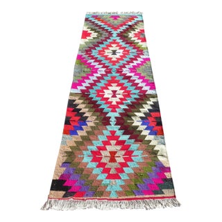 1960s Vintage Turkish Handmade Kilim Rug -36"x110" For Sale