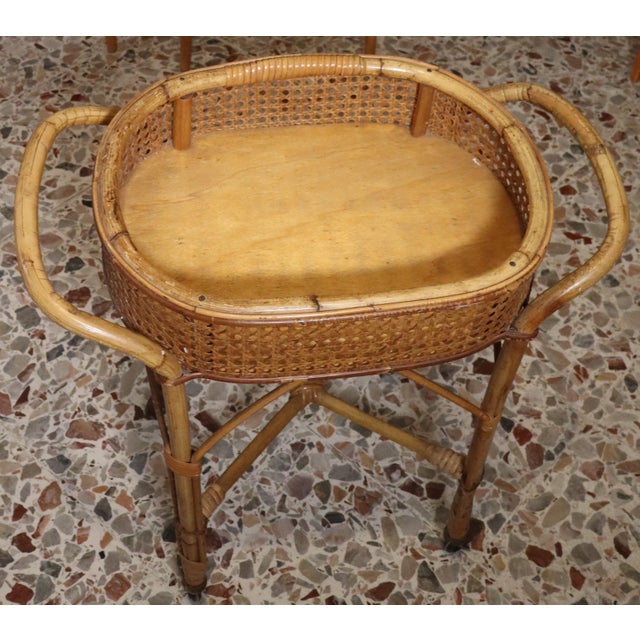 Oval Bamboo and Vienna Straw Trolley with Double Handle, 1970s For Sale - Image 14 of 14