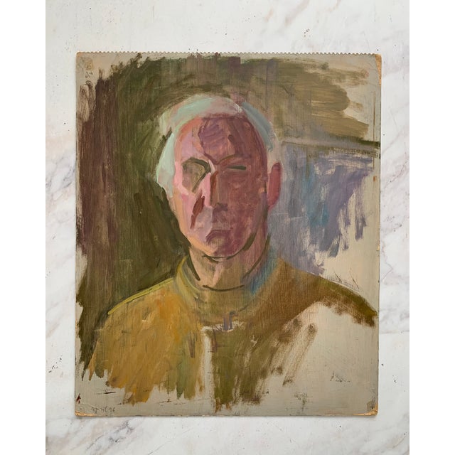 Oil on Cardboard Self-Portrait by Swiss Artist Kaspar Ilg Painting is double-sided, with bonus landscape en verso. A...