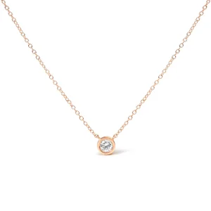 10K Rose Gold 1/5 Carat Round Brilliant-Cut Diamond Modern Bezel-Set Solitaire 16"-18" Pendant Necklace (H-I Color, SI2-I1 Clarity)