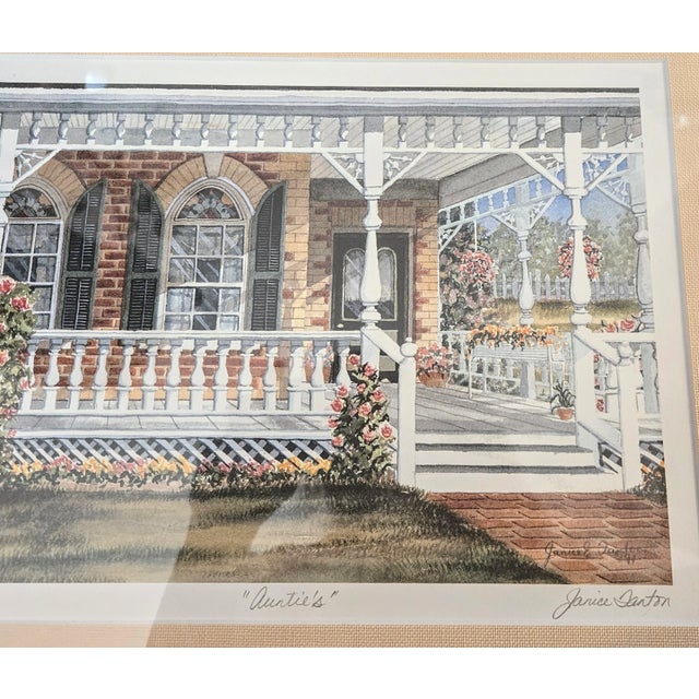 1980s Framed Cottage Porch Limited Release Watercolor Print For Sale - Image 5 of 12
