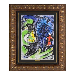 1960 Profile and Red Child Modern Blue Lithograph Marc Chagall For Sale