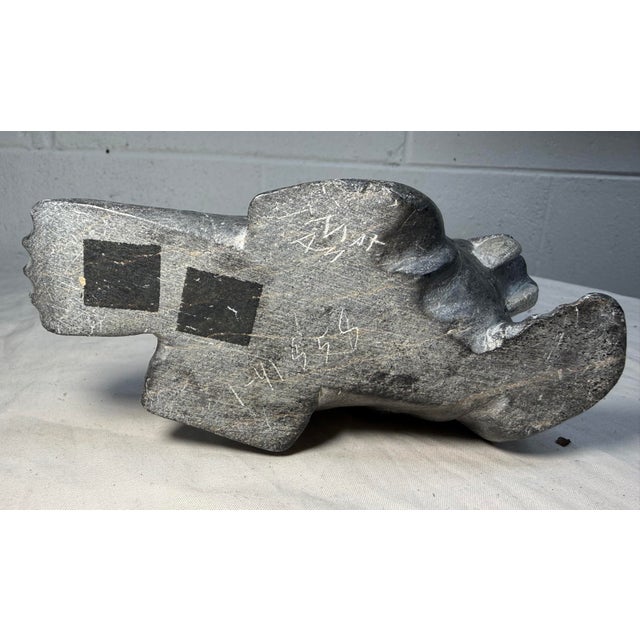 Big Antique Hand Carved Soapstone Canadian Eskimo Walrus Sculpture Inuit Statue For Sale - Image 12 of 13