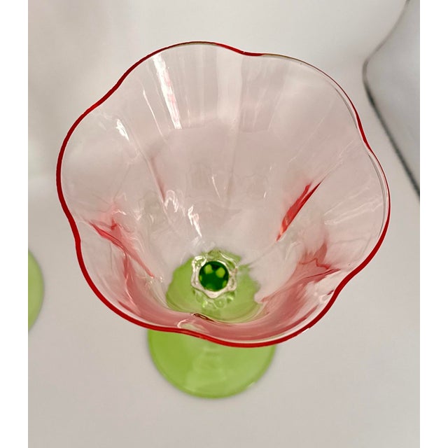 Late 20th Century Pink and Green Hand-Crafted Wine Glasses - Set of 6 For Sale In New York - Image 6 of 10