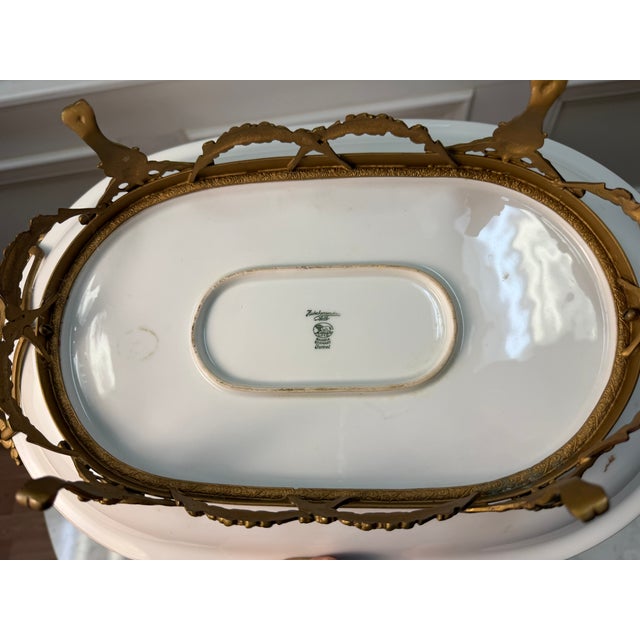 Mid 20th Century Vintage Hutschenreuther Bavaria Porcelain Vanity Tray – Fragonard Courting Scene With Cobalt & Gold Ormolu-Style Rim For Sale - Image 5 of 7