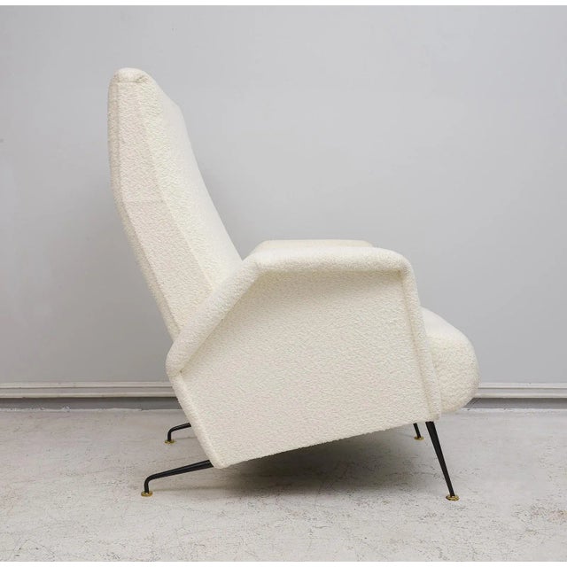 Pair of Italian Mid-Century Lounge Chairs Upholstered in Boucle Fabric For Sale - Image 4 of 11