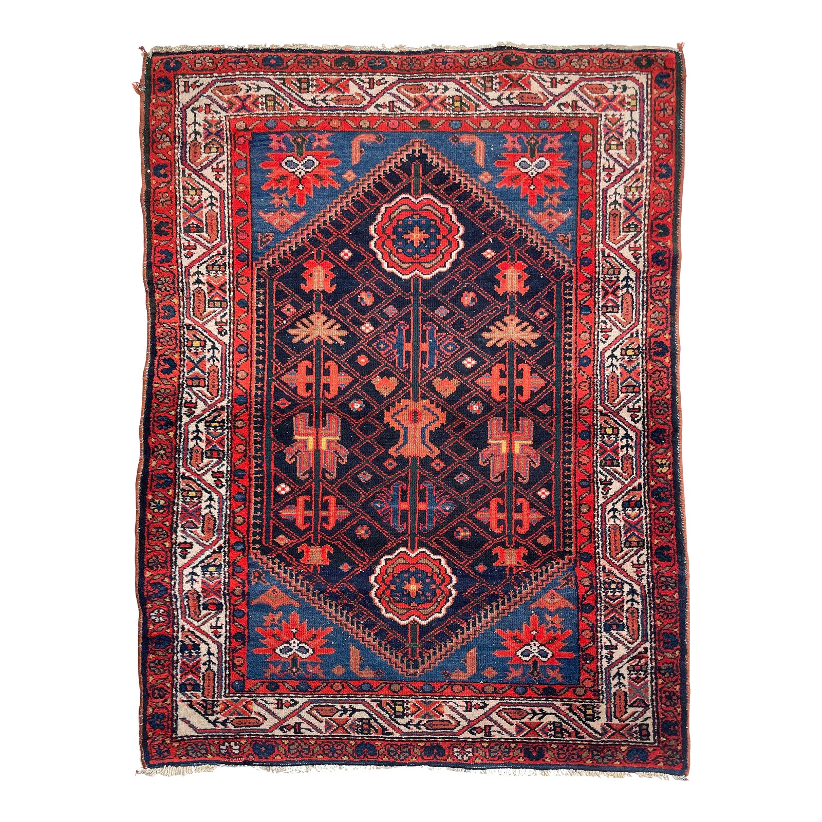 1940-50's Vintage Tribal Afshar Punch, Denim & Dark Mallard Green Rug 3 ...