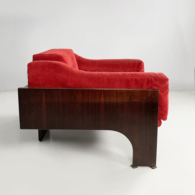Set of Italian Modern Red Velvet and Wood Armchairs by Claudio Salocchi for Sormani, 1970s For Sale - Image 3 of 18