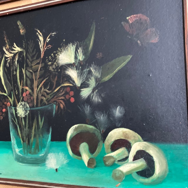 Original approx 9 x 11.5 painting on cardboard signed bottom left Overall size with original wood frame with aged linen...