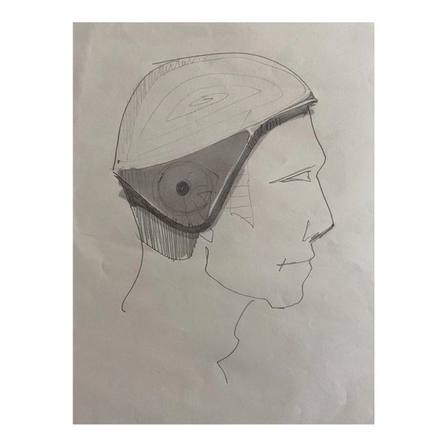 Raymond Loewy & William Snaith, Helmeted Man 1 for NASA, 1969, Pencil Drawing For Sale