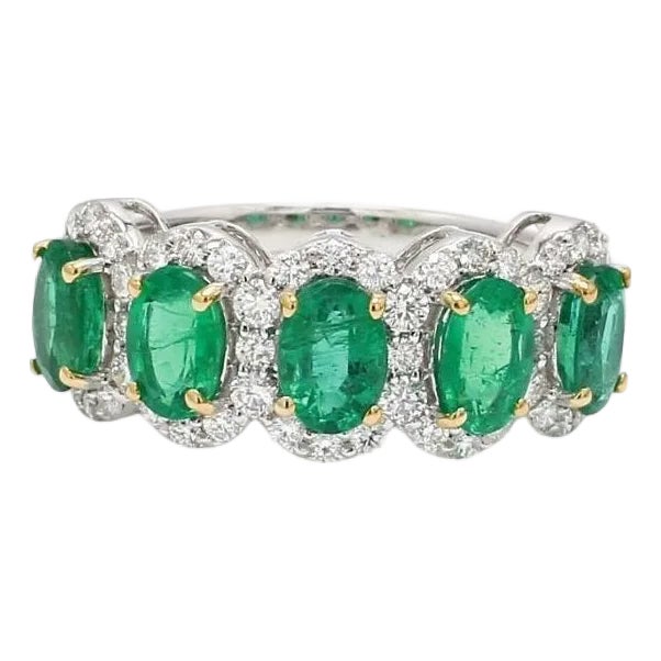 Natural 2.24 cts Zambian emerald & 0.70 cts diamond band gold For Sale