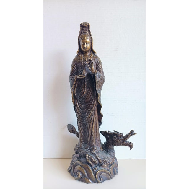 Bronze Bodhisattva Goddess Kuan Yin on Cloud Dragon Amazing detail, great casting, must have for your collection H – 15” W...