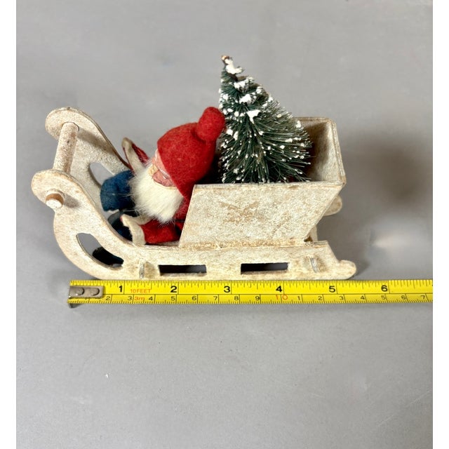 1940s Vintage German Putz Santa in Snowy Sleigh With Bottle Brush Tree For Sale - Image 13 of 15
