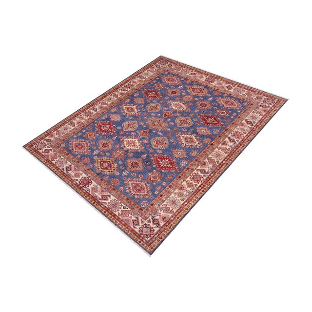 Shabby Chic Rustic Super Kazak Blue/Ivory Wool Rug - 8'8'' X 12'2'' For Sale - Image 3 of 10