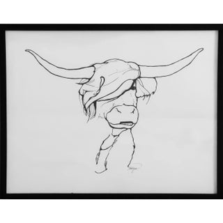 Highland Cow, Original Drawing by Tawna Allred, Framed For Sale