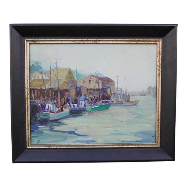 Nell Walker Warner, Monterey Bay, Cannery Row, Rare Oil on Board 1930s-40s For Sale