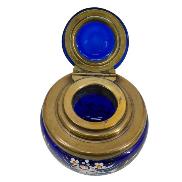 Victorian Late 19th Century Victorian Cobalt Glass Inkwell For Sale - Image 3 of 5