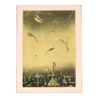 "Triangular Sunset Situation" - Surrealist Colored Etching #15/16, 1978 by James C. Crabb For Sale