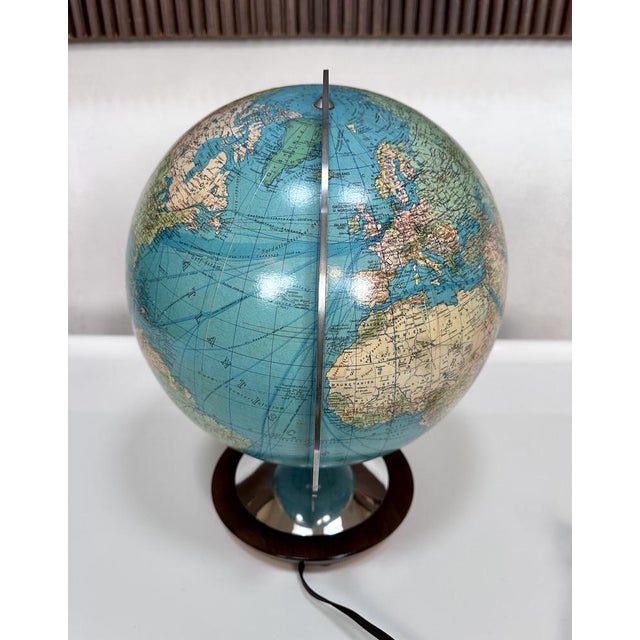 Illuminated Model Duo Table Glass Globe with Chrome-Plated Semi-Meridian by Paul Oestergaard for Columbus Verlag, West-Germany, 1950s For Sale - Image 10 of 18