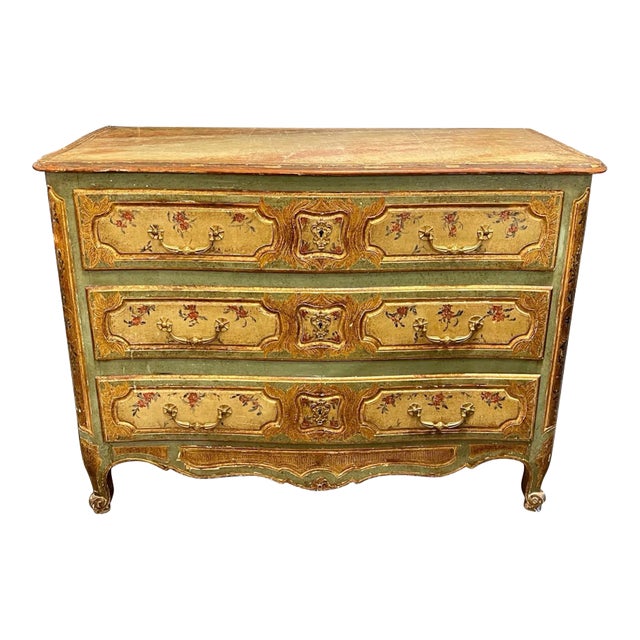 19th Century French Louis XV Style Painted Commode For Sale