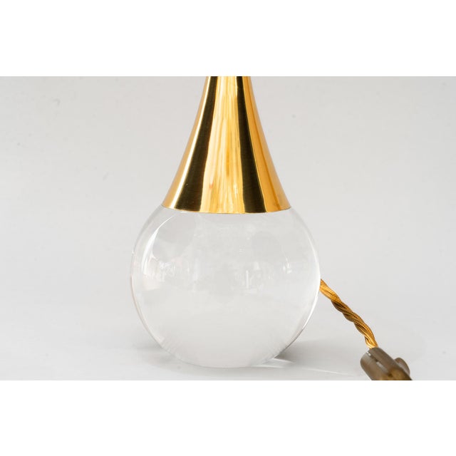 Metal Glass and Brass Table Lamp with Fabric Shade, Vienna, Austria, 1950s For Sale - Image 7 of 14