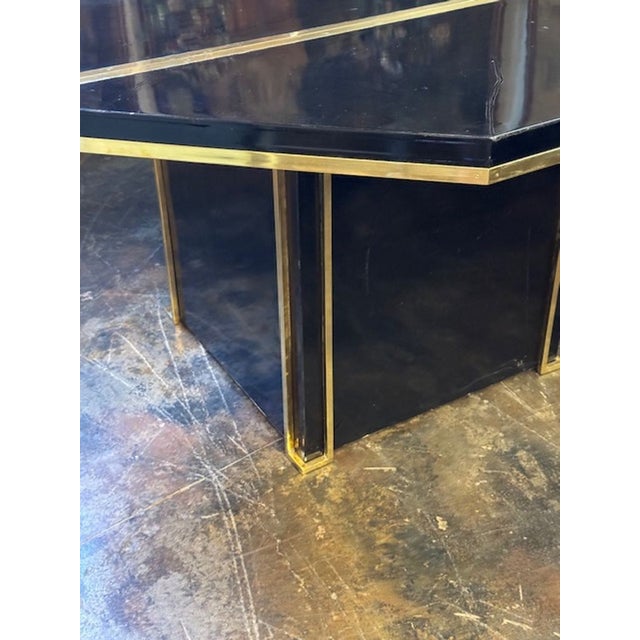 Wood Modern Italian Black Lacquer and Brass Center Table After Jean Claude Mahey For Sale - Image 7 of 10