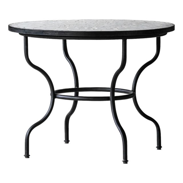 Matthew Izzo Home Moroccan Zellige Vanilla Tile and Black Iron Base 40" Round Bistro Table For Sale